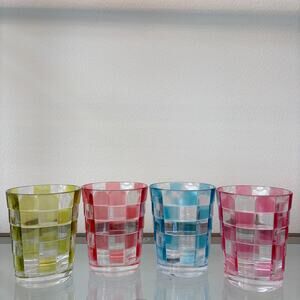 Checkered Acrylic Tumblers 15oz Set of 4 Pop of Color Indoor Outdoor NEW